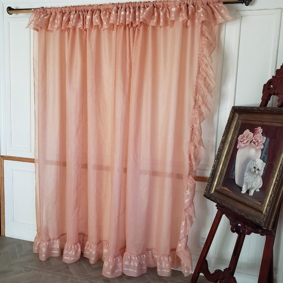 Priscilla Panel 133W x 83L Attached Valance Tie Backs Rod Pocket Orange Vintage - Picture 4 of 10